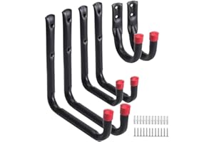 AMASAWA 6 sztuk wytrzymałych haków warsztatowych do przechowywania, wielofunkcyjne haczyki do przechowywania garażu, hak ścienny, zestaw haków do dużych obciążeń, do montażu na ścianie uchwyt haka, drabina, narzędzia, krzesło i wąż