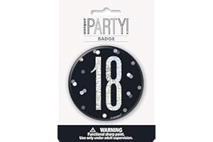 UNIQUE 18. Geburtstags-Anstecker - 7,5 cm - Glitzer Schwarz & Silber Geburtstag