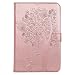 Produktbild iPad Mini 4 hülle, Billionn® Cover echte Qualität Bäume Schmetterlinge Katzen Geprägte Muster vorne Buckle-Schlag-Leder-Mappen-Kasten mit 4-Karten-Slots und bequeme Standplatz-Funktion für Apple iPad Mini 4 (Rose Gold)