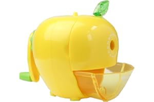 EMARTBUY Emart Apple Shaped Table Pencil Sharpener – Manual Fruit Design with Handle and Shaving Catcher for Kids - Yellow