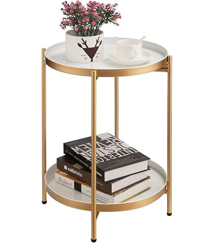 Doporro Table d'Appoint Ronde, Bout de Canapé à 1 Étagère Amovible, Table Basse Noir, Plateaux en PP, Reglo-08 - Maison