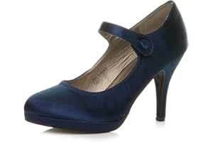 AJVANI Womens Ladies mid high Heel Mary Jane Evening Work Platform Bridal Party Prom Court Shoes Size.