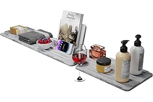 LPHIANX Badewannen-Caddy Tablett, Badewannentablett, 90×17CM, Hergestellt aus Edelstahl und Silikon, Wasserdicht, Biegefestes, Badetablett für Glas, Handy, Buchstütze, Tablet