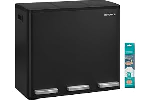 SONGMICS Pedalhink för Källsortering, 3 Fack, 3 x 18 L, Stål | Soptunna, 3 x 18 L, Mjukstängande Lock, Inkl. 15 Soppåsar, 62