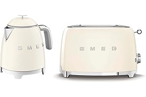 Smeg 50’s Style Retro Range Breakfast Set, 0.8L 1400W Mini Kettle and Multi-Functional Control 2-Slice 950W Toaster, Cream, KLF05CRUK/ TSF01CRUK
