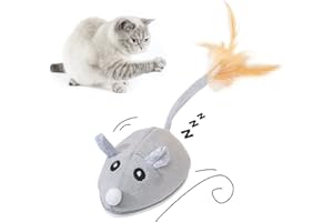 DZAY Interaktives Katzen Maus Spielzeug,Spielzeugmäuse für Katzen Zufällige Bewegung,Automatisches Roboter Ballspielzeug Mäusespielzeug mit Federstab Katzenspielzeug mit Maus Jagdsimulation (Grau)
