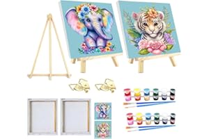 SOMHORN Malen Nach Zahlen Erwachsene Kind kleiner Elefant kleiner Tiger Faltenfreie Leinwand Acryl Pigment Home Deko Geburtstag Festival Geschenk 2 Pack (7.8x7.8in/20x 20cm)