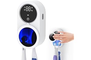LIFE BASIS LifeBasis Esterilizador Cepillo Dientes UV-C y UV-A Doble Desinfección Batería de Larga Duración 50 Días Soporte Cepillo de Dientes con Secado por Aire Montado en la Pared, 2 Ranuras para Cepillos