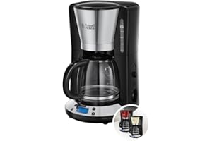 Russell Hobbs Cafetière [Programmable, Technologie WhirlTech pour extraction & arôme optimaux] Victory Inox poli (10 tasses, verseuse en verre 1,25L, Maintien au chaud) Machine à café filtre 24030-56