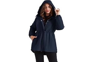 Hanna Nikole Giacca antipioggia da donna con cerniera bidirezionale impermeabile con coulisse nascosta con cappuccio in pile caldo giacca a vento polsini elastici giacca sportiva all'aperto