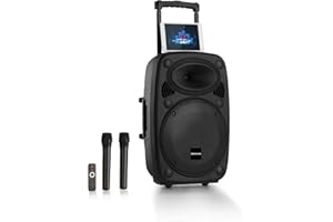 auna Pro Streetstar 2.0 - Altavoz Grande, Altavoz con micrófono, Altavoz Bluetooth con micrófono, USB, SD, MP3, AUX, Batería, LED, 2 micrófonos UHF, Mando a Distancia, Subwoofer 12", 800W, Negro
