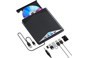 XEERUN External CD DVD Drive,USB 3.0 & Type-C CD/DVD RW ROM Burner Rewriter Writer Reader with 4 USB Ports and 2 TF/SD Card Slots, for Laptop Macbook Desktop PC Windows 11/10/8/7/XP Linux Mac OS