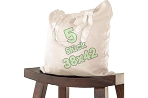 ELES VIDA - Bolsa de algodón (38 x 42 cm, no impresa, dos asas largas con certificado OEKO-TEX – Tela, transporte, compras, yute – Para pintar, Naturaleza | 5 Piezas, 38x42