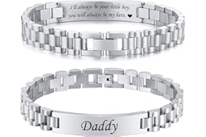 TempBeau Daddy Gifts Mens Bracelets : Engraved Dad Silver Black Link Chains BEST DAD EVER Stainless Steel 21cm Jewelry Gift in Father's Day Birthday Thanksgiving Christmas