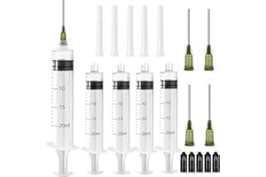 PEAKTOP 5 Stück Spritze Luer Lock 20ML, Kunststoff Spritze, Plastikspritze Set mit 14G Blunt Dispensing Nadel und Kappe, Kunststoffspritze mit Messung, Fütterungsspritze für Dispensieren