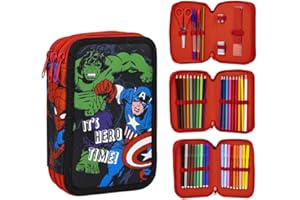 CARTOON Piórnik z wieloma przegródkami, 3 sztuki na zamek błyskawiczny, pełny zestaw długopisów, ołówków, ołówków, markerów, Avengers, etui