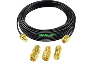 GTIWUNG RG174 Cable de Extensión de Antena SMA 5m Macho a Hembra Cable Coaxial 5 Metros 16.4FT Alargador WiFi FPV de RP-SMA + 3 PCS Juego de adaptadores