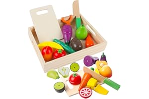 Dilpeak Hölzernes Küche Kinder Spielzeug, Schneiden Sie Obst und Gemüse Magnetspielzeug, Kochen Lebensmittel Simulation Bildungs und Farbe Wahrnehmung für Vorschulalter Kleinkinder Jungen Mädchen