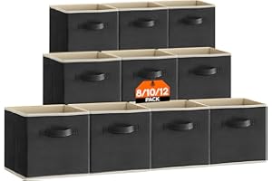 Lifewit 12 Stück Aufbewahrungswürfel, Aufbewahrungsbox aus Stoff, Ordnungsboxen aus Vliesstoff mit Griff für Würfelregal, Faltbox, Kleideraufbewahrung, Kallax Boxen, 33 X 33 X 33 cm,Schwarz