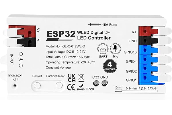 ESP32 WLED digital LED-styrenhet med 4 kanaler