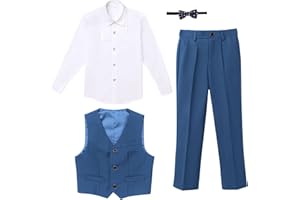 FYMNSI Set di Abbigliamento per Bambino Ragazzi Camicia a Maniche Lunghe + Pantaloni + Cravatta a Farfalla + Gilet 4pz Abiti da Cerimonia Smoking Completi da Sposa da Uomo 4-16 Anni