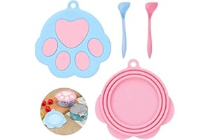 MNIXY Coperchio Cibo Cani Lattine coperchi Gatti barattoli Copertura Silicone Tappi può Coperchio Animali Scatolette Tappo con Cucchiaio Universali Pet can Covers lids 2 set