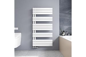 Meykoers Scaldasalviette Piatto 1176 x 600 mm, termoarredo Bagno, scaldasalviette ad Acqua Calda, 691W, Attacco Laterale, Bianco