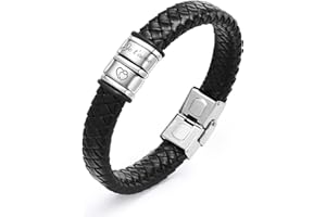 GAMTIC Bracelet Homme Cuir Noir Tressé - Gravure Je t'aime, Bracelet en Cuir pour Homme, Fermoir en Acier Inxoydable, Cadeau Homme Bracelet Pour Mari Petit Ami Fiancé