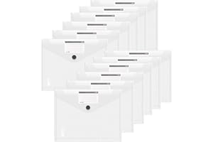 CATIME 12 sztuk, teczki, teczki na dokumenty, 6 kolorów wodoodporne plastikowe teczki A4, przezroczyste koperty A4 z guzikiem i kieszenią na etykiety, foldery szkolne biurowe (Horizontal, przezroczysty)