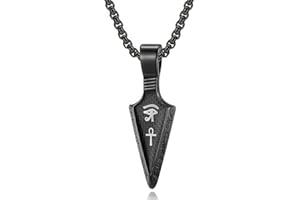 MERTTURM Męski łańcuszek na szyję z okiem Horusa, Ankh egipski krzyż z symbolem ochronnym, biżuteria ze stali nierdzewnej + włókno węglowe, wisiorek Spearpoint z pudełkiem na prezent, złoty, czarny,