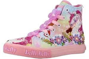 Lelli Kelly Lelli Kelly Unicorn Mid Sneaker in Tessuto con farfalline Glitter e Perline Multicolore,Fodera in Tessuto,Sottopiede in Pelle Estraibile,Zip Laterale Interna e Fondo Gomma Flessibile