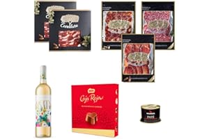 ECONATURA GOURMET Cesta Gourmet para regalar. Jamón Ibérico Bellota, Salchichón Ibérico, Chorizo Ibérico, Lomo Ibérico, Pate de Pato y Bombones Nestlé Caja Roja. Cesta gourmet para regalar con bombones.