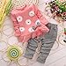 Koly Newborn Baby Clothing Sets Long-Sleeved Kids Girls Flower Bow Shirt Plaid Pant Set