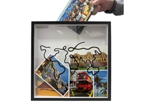 LENGSUAA Adventure Archive Box, 12Inch Travel Adventure Archive Shadow Box for Memories, Concert Travel Ticket Stub Memory Top Loading Shadow Keepsake Box with Slot On Top (30 x 30 cm) (Black)