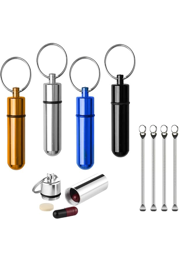 UENXRXE - Lot De 3 Mini Distributeurs De Voyage Avec Cuillère - Flacons Métal Hermétiques 65 Mm - Noir/Rouge/Bleu - 8