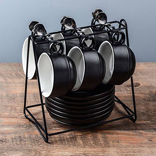 Yosou Home Americano Coffee Bar Espresso Mugs and Saucers Set, 6-Ounce (Set of 6,12 Pieces,Black)