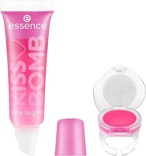 Essence Cosmetics Kiss Bomb Shiny Lip Gloss and Lip Balm, Lip Set, No. 01, Pink, Glossy, Vegan, No Microplastic Particles, Gluten-Free, Paraben-Free, Pack of 1 (10.8 ml)