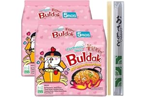 CNMART Korean Buldak Ramen Set - Carbonara Hot Chicken Spicy Stir Fried Ramyun Instant Noodle Halal (Pack of 10) with Chopsticks