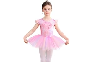 Bezioner Justaucorps Danse Fille avec Jupe Tutu Danse Classique Filles Brillante Vêtements Tenue de Ballet Manches Courtes