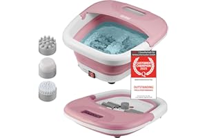 TZS First Austria pediluvio con funzione massaggio, richiudibile con serratura e set pedicure 3 pezzi, funzione riscaldamento, massaggio a bolle, rulli massaggianti - rosa