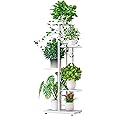 TRIANGLE Metal Plant Stand Indoor Outdoor, Multiple Flower Planter Pot Holder Shelf Organizer Rack for Garden Balcony Patio Living Room (5 Tier - 6 Potted, White)