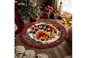 GZWY Fußmatte Weihnachten, 3D Weihnachtsdeko Fußmatte Rund Schmutzfangmatte Outdoor Türmatte mit Wichtel Weihnachtsmann Motiv, Weihnachtsteppich rutschfest Fussmatte für Flur, Wohnzimmer, Badezimmer (E)