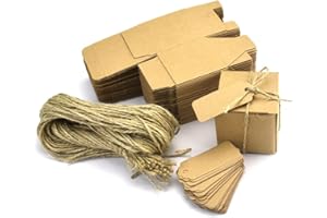 ANTHYTA 50 Stück Pralinenschachtel Leer zum Befüllen Geschenkschachtel Kraftpapier 5 * 5 * 5cm Kraftpapierbox Schachteln & Jute Geschenkbox Klein Pappschachteln Gastgeschenke für Hochzeit Süßigkeiten