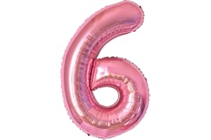 PARTYHAUSY Number Balloons 6,Pink 6 Balloon 40 Inch Giant Helium Foil Number Balloons for Boys Girls Party Decor Birthday Anniversary Graduation Party Decorations Supplies