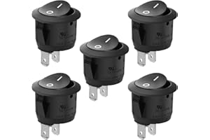 Heschen Lot de 5 interrupteurs à bascule ronds - 2 bornes SPST, 6 A, 250 VCA, UL, VDE - Noir