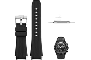 Ziknow 20mm Silicone Rubber Watch Straps for Omega X Swatch Moonswatch Speedmaster Stainless Steel Buckle Curved End Replacement Silicon Band for Moonwatch 1965 Men Woman