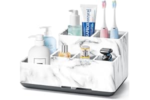 7CDXD Toothbrush Holder, Detachable Non-Slip Electric Toothbrush Holder with 6 Compartments and Drainage Holes Bathroom Organiser for Bathroom, Kitchen, and Family (White Marble)