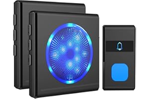 PewinGo Campanello Wireless, Campanello Senza fili da Esterno Impermeabile IP55 Portatile con 3 Livelli Indicatore Colorato LED /55 Melodie/ 5 Livelli di Volume/Campo di Funzionamento 300M-Nero