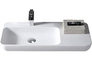 BERNSTEIN - Vasque Lavabo design moderne à poser Lave main fonte minérale Salle de bain & toilettes - Blanc mat - 90x40x12cm - Rebord, Evier universel, Résistant, Durable, anti-décoloration - TWG202