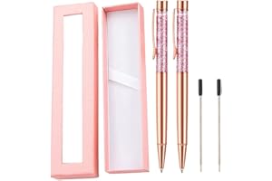 Kareeran Rose Gold Ballpoint Pen Gift Set, Pink Sparkly Pens with Black Replacement Refills Gift Box Thank You Gifts for Wedding Birthday Office